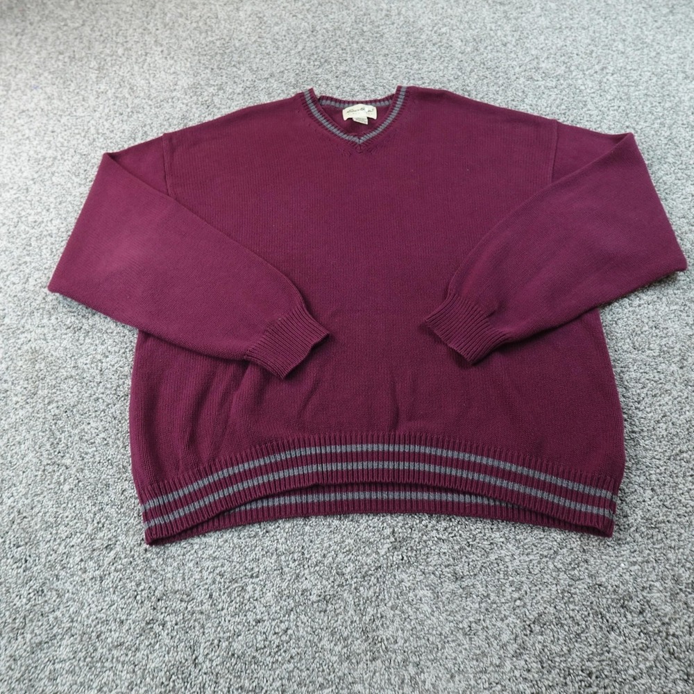 VTG‎ Eddie Bauer Sweater Mens 2XL Red Heavy V Neck Knit Pullover Outdoor 90s Y2K